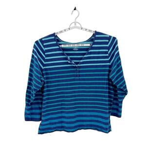 Lane Bryant blue teal striped 3 quarter sleeve T-shirt size 26/28 casual easy